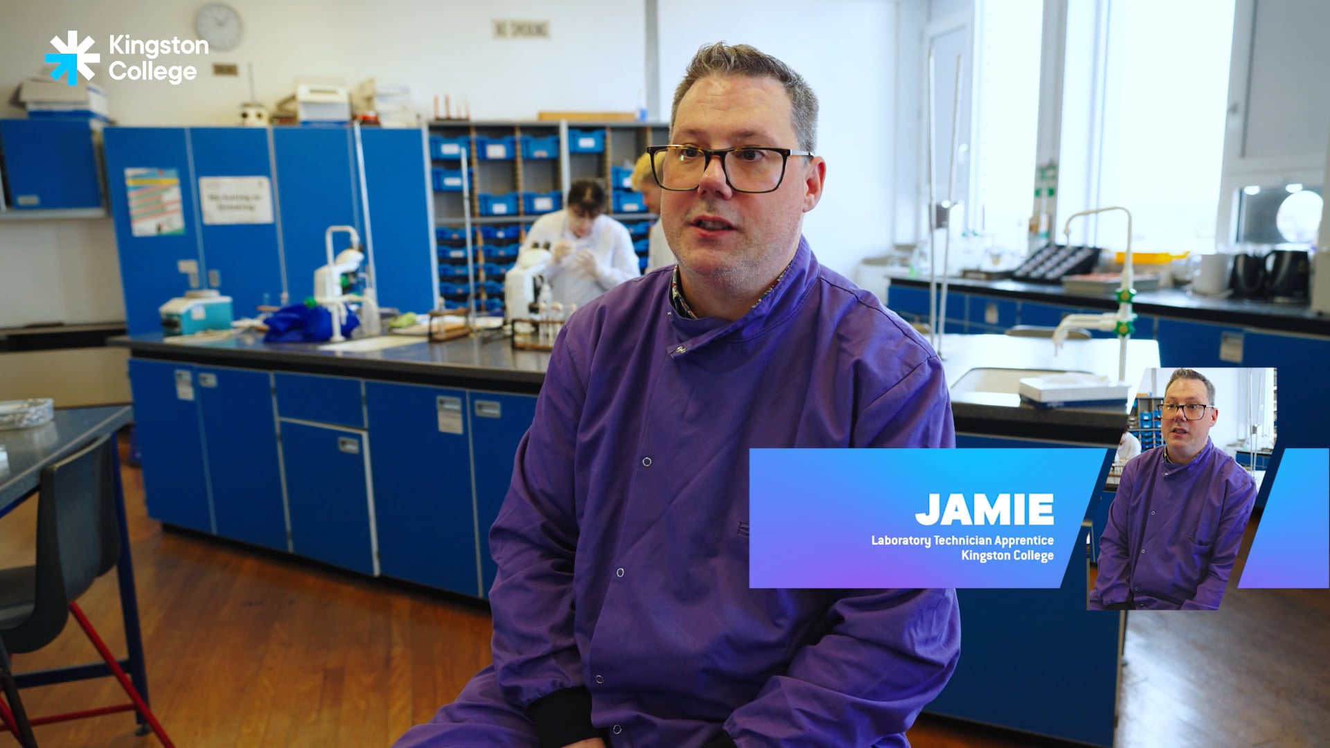 Jamie, Laboratory Technician Apprentice at Kingston College, employed by Queen Mary University of London