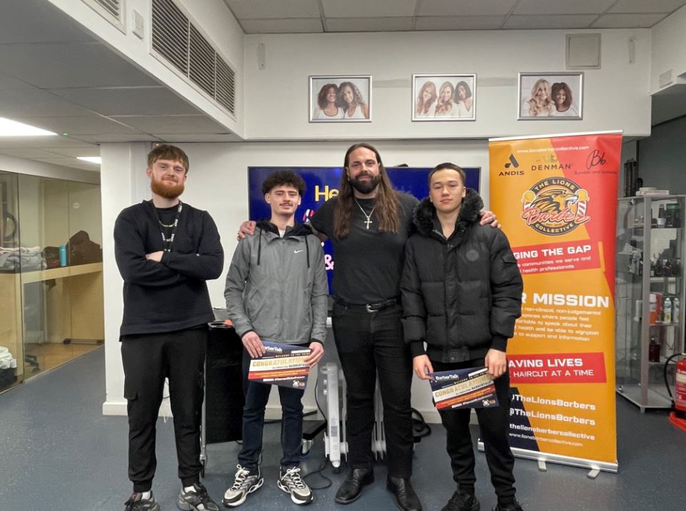 Award-winning The Lions Barber Collective deliver important workshop to Barbering students equipping them with the skills to recognise signs of mental ill health in clients 